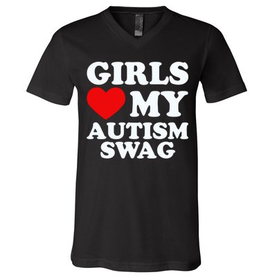GirlsLove My Autism Swag Funny Autistic Boy Gifts Awareness V-Neck T-Shirt