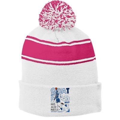 Goat Matching Air Stripe Pom Pom Beanie