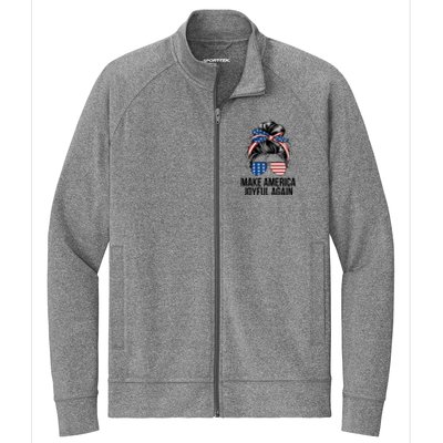 Girl Make America Joyful Again Kamala Harris Tim Walz Waltz 2024 Joyful Warriors Stretch Full-Zip Cadet Jacket