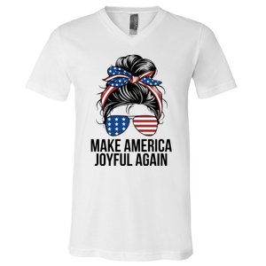 Girl Make America Joyful Again Kamala Harris Tim Walz Waltz 2024 Joyful Warriors V-Neck T-Shirt