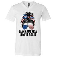 Girl Make America Joyful Again Kamala Harris Tim Walz Waltz 2024 Joyful Warriors V-Neck T-Shirt