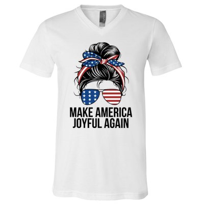 Girl Make America Joyful Again Kamala Harris Tim Walz Waltz 2024 Joyful Warriors V-Neck T-Shirt