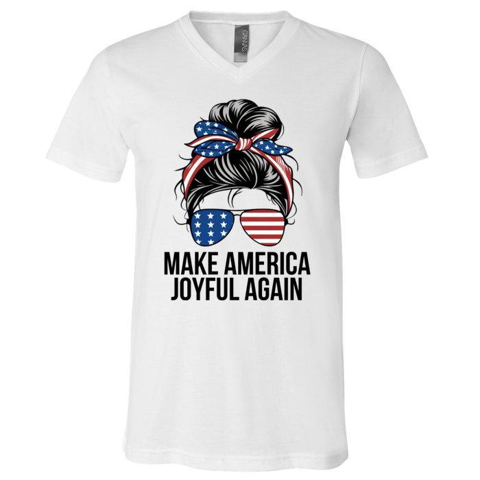 Girl Make America Joyful Again Kamala Harris Tim Walz Waltz 2024 Joyful Warriors V-Neck T-Shirt