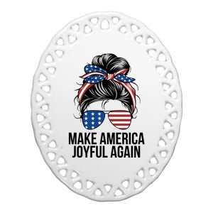 Girl Make America Joyful Again Kamala Harris Tim Walz Waltz 2024 Joyful Warriors Ceramic Oval Ornament