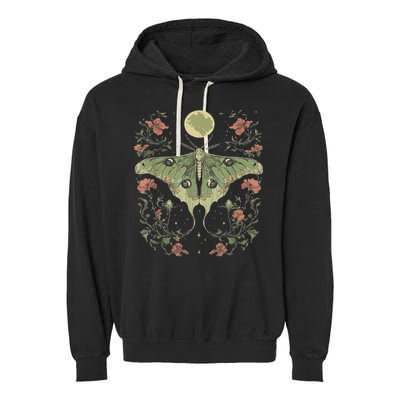 Goblincore Moth And Butterfly Moonphases Flowers Cottagecore Garment-Dyed Fleece Hoodie