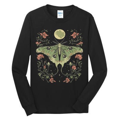 Goblincore Moth And Butterfly Moonphases Flowers Cottagecore Tall Long Sleeve T-Shirt