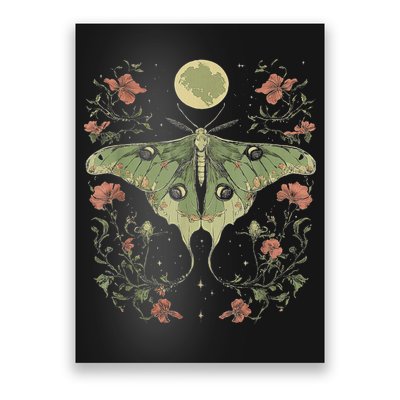 Goblincore Moth And Butterfly Moonphases Flowers Cottagecore Poster