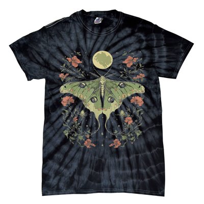 Goblincore Moth And Butterfly Moonphases Flowers Cottagecore Tie-Dye T-Shirt