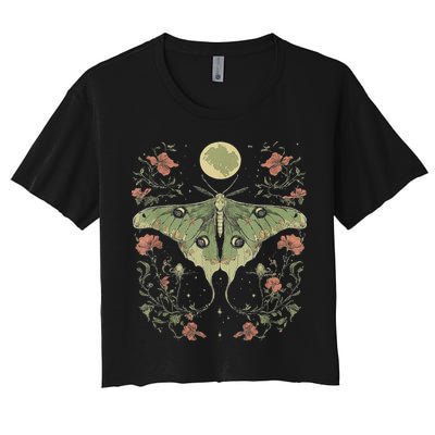 Goblincore Moth And Butterfly Moonphases Flowers Cottagecore Crop Top