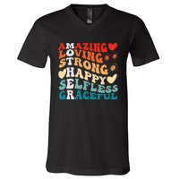 Groovy Mother Amazing Loving Strong Happy Selfless Graceful V-Neck T-Shirt