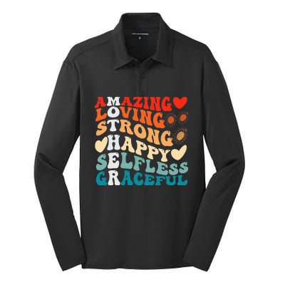 Groovy Mother Amazing Loving Strong Happy Selfless Graceful Silk Touch Performance Long Sleeve Polo