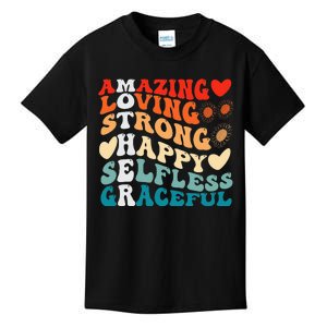 Groovy Mother Amazing Loving Strong Happy Selfless Graceful Kids T-Shirt