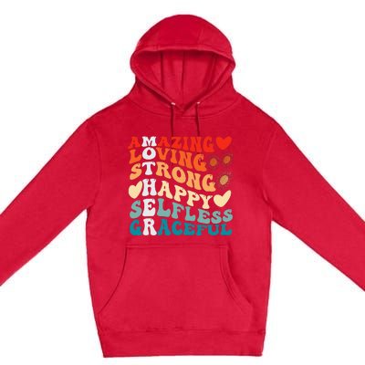 Groovy Mother Amazing Loving Strong Happy Selfless Graceful Premium Pullover Hoodie