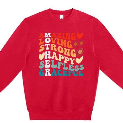 Groovy Mother Amazing Loving Strong Happy Selfless Graceful Premium Crewneck Sweatshirt