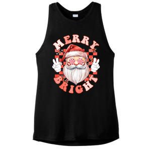 Groovy Merry And Bright Funny Santa Retro Christmas Ladies PosiCharge Tri-Blend Wicking Tank