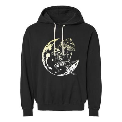 Goblincore Moon Aesthetic Mushroom Skeleton Garment-Dyed Fleece Hoodie