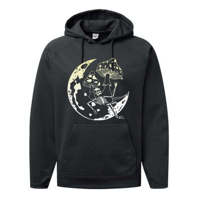 Goblincore Moon Aesthetic Mushroom Skeleton Performance Fleece Hoodie