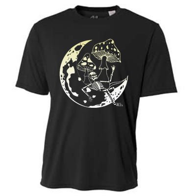 Goblincore Moon Aesthetic Mushroom Skeleton Cooling Performance Crew T-Shirt