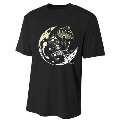 Goblincore Moon Aesthetic Mushroom Skeleton Performance Sprint T-Shirt