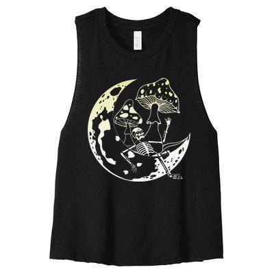 Goblincore Moon Aesthetic Mushroom Skeleton Women's Racerback Cropped Tank