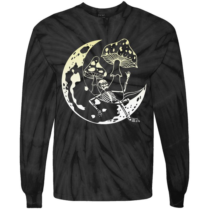 Goblincore Moon Aesthetic Mushroom Skeleton Tie-Dye Long Sleeve Shirt