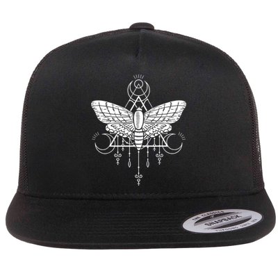 Goth Moth And Crescent Moon Creepy Flat Bill Trucker Hat