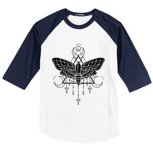 Goth Moth And Crescent Moon Creepy Baseball Sleeve Shirt