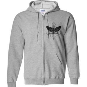 Goth Moth And Crescent Moon Creepy Full Zip Hoodie