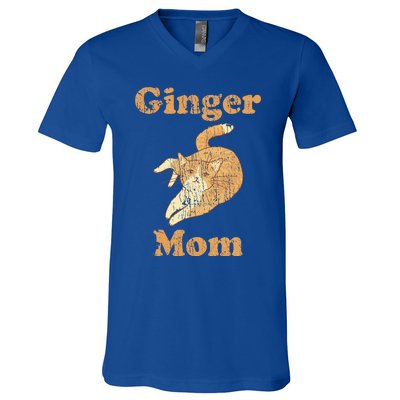 Ginger Mom Adorable Cat Feline Lover V-Neck T-Shirt