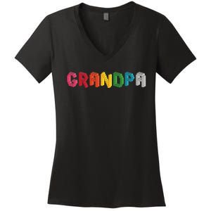 Grandpa Master Builder Building Bricks Blocks Family Set Women's V-Neck T-Shirt