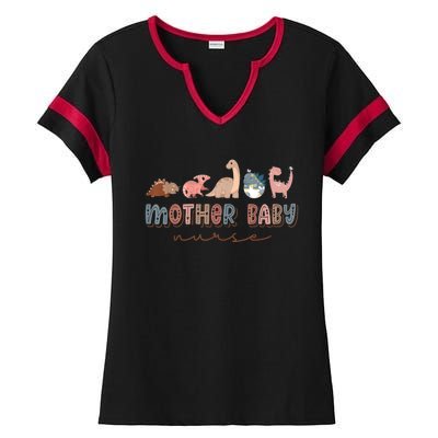 Groovy Mother Baby Nurse Postpartum Nursing Cute Dinosaur Ladies Halftime Notch Neck Tee