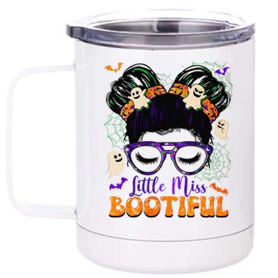 Groovy Messy Bun Bootiful Halloween Boo Ghost Gift 12 oz Stainless Steel Tumbler Cup