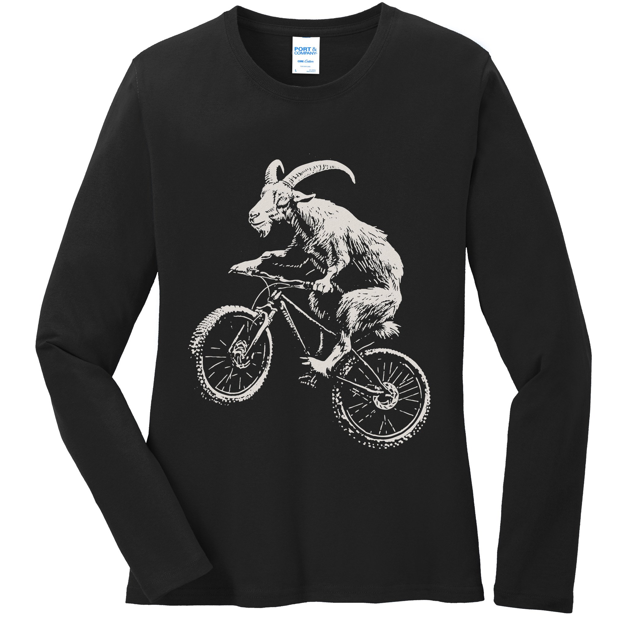 Goat Mountain Bike Funny Cycling Mtb Cyclist Biker Ladies Long Sleeve Shirt