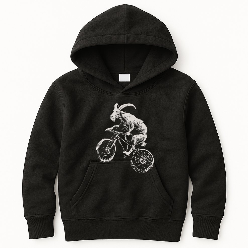 Goat Mountain Bike Funny Cycling Mtb Cyclist Biker Kids Hoodie