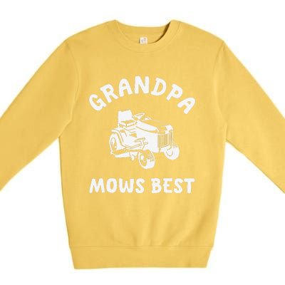 Grandpa Mows Best Lawn Mowing Mower Gardening Landscaping Premium Crewneck Sweatshirt