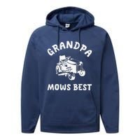 Grandpa Mows Best Lawn Mowing Mower Gardening Landscaping Performance Fleece Hoodie