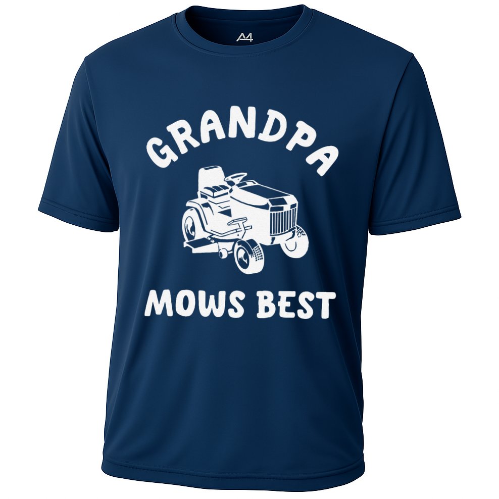 Grandpa Mows Best Lawn Mowing Mower Gardening Landscaping Cooling Performance Crew T-Shirt
