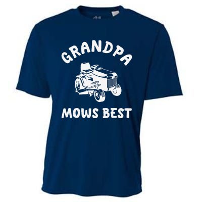 Grandpa Mows Best Lawn Mowing Mower Gardening Landscaping Cooling Performance Crew T-Shirt