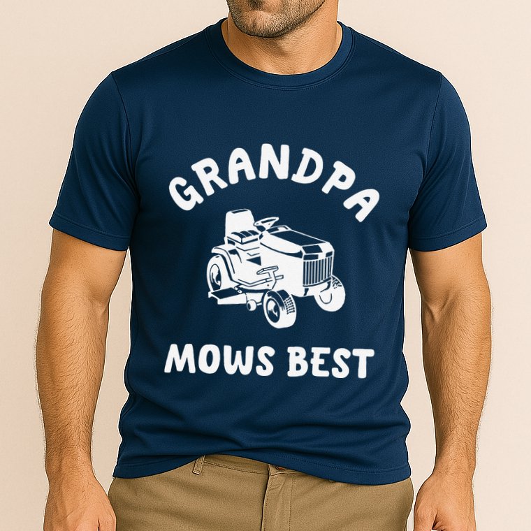 Grandpa Mows Best Lawn Mowing Mower Gardening Landscaping Cooling Performance Crew T-Shirt