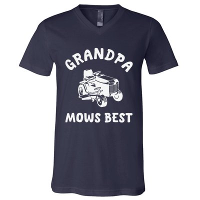 Grandpa Mows Best Lawn Mowing Mower Gardening Landscaping V-Neck T-Shirt