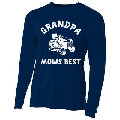 Grandpa Mows Best Lawn Mowing Mower Gardening Landscaping Cooling Performance Long Sleeve Crew