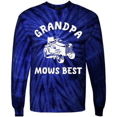 Grandpa Mows Best Lawn Mowing Mower Gardening Landscaping Tie-Dye Long Sleeve Shirt