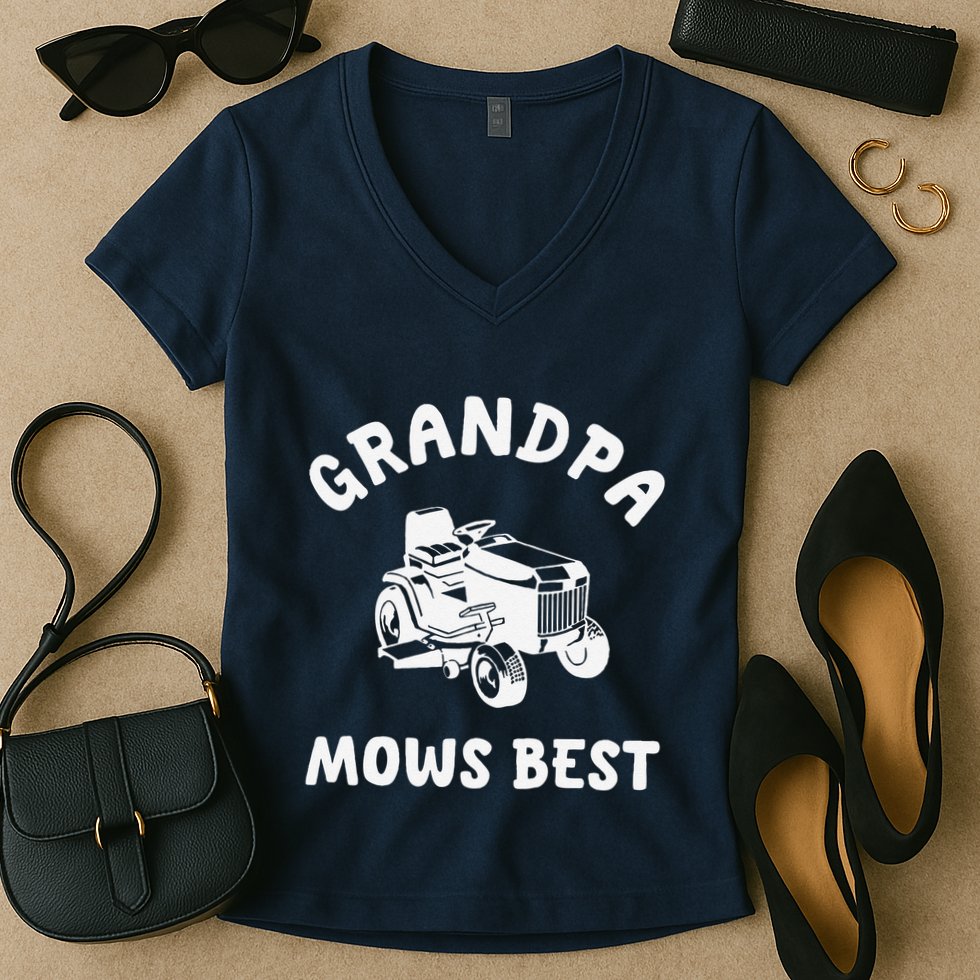 Grandpa Mows Best Lawn Mowing Mower Gardening Landscaping Women's V-Neck T-Shirt