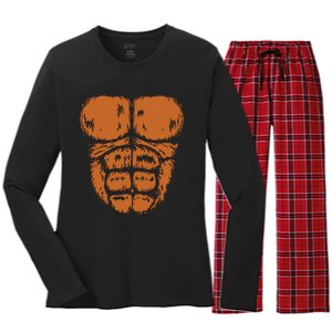 Gorilla Monkey Belly Chest Costume Diy Halloween Women's Long Sleeve Flannel Pajama Set 