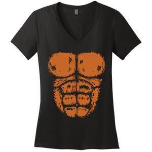 Gorilla Monkey Belly Chest Costume Diy Halloween Women's V-Neck T-Shirt