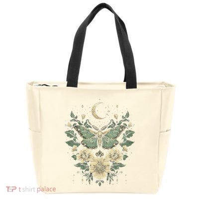 Goblincore Moth Butterfly Moon Phases Cottagecore Art Zip Tote Bag