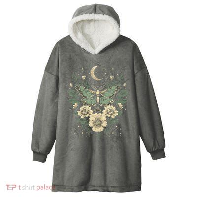 Goblincore Moth Butterfly Moon Phases Cottagecore Art Hooded Wearable Blanket