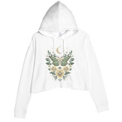 Goblincore Moth Butterfly Moon Phases Cottagecore Art Crop Fleece Hoodie