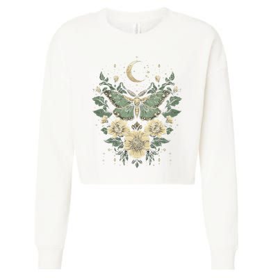 Goblincore Moth Butterfly Moon Phases Cottagecore Art Cropped Pullover Crew