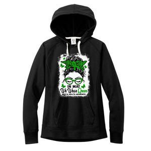 Green Messy Bun In May We Wear Green Mental Health Awareness Women's Fleece Hoodie